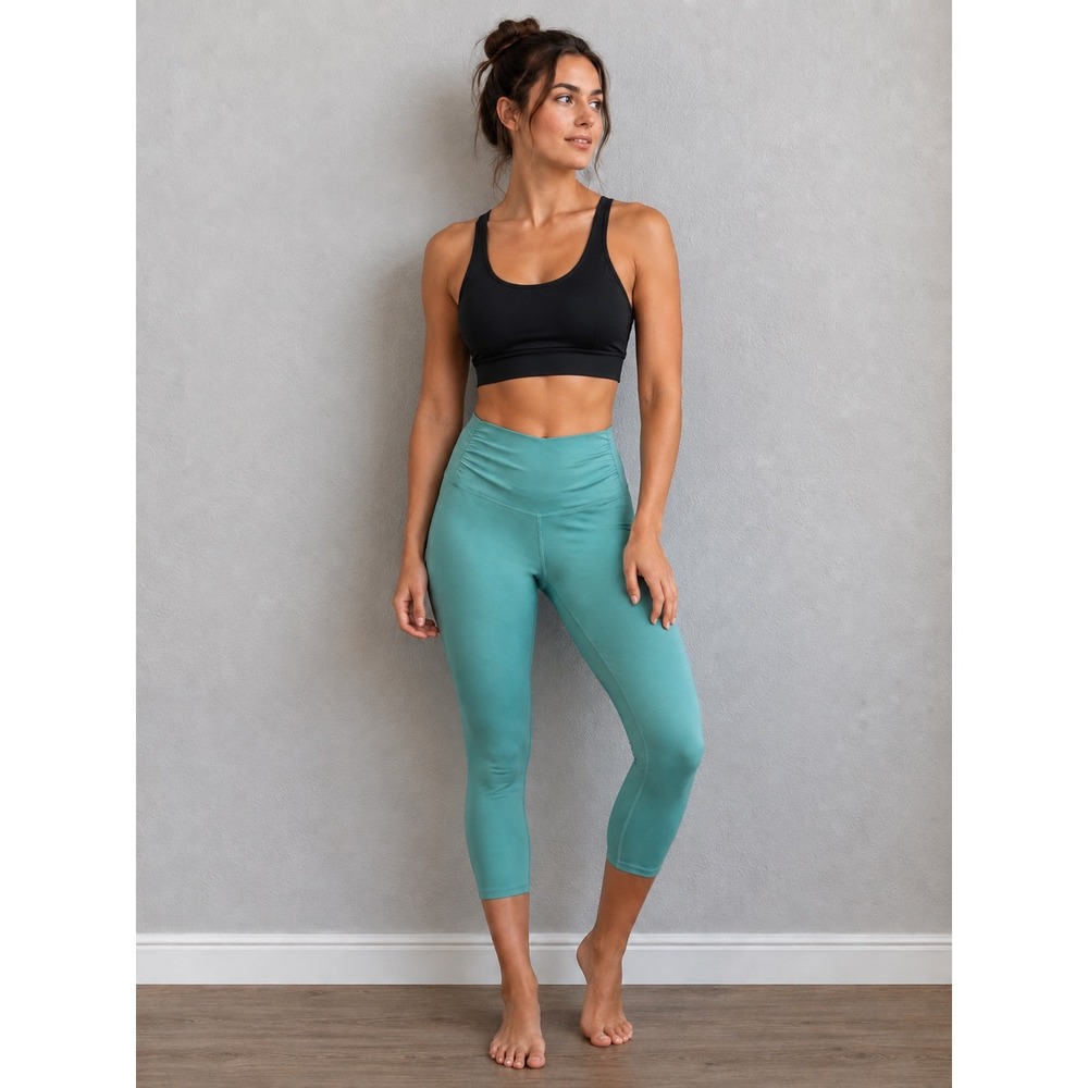 Free People FP Movement Teal Ruched High Rise Cropped Leggings Size Large